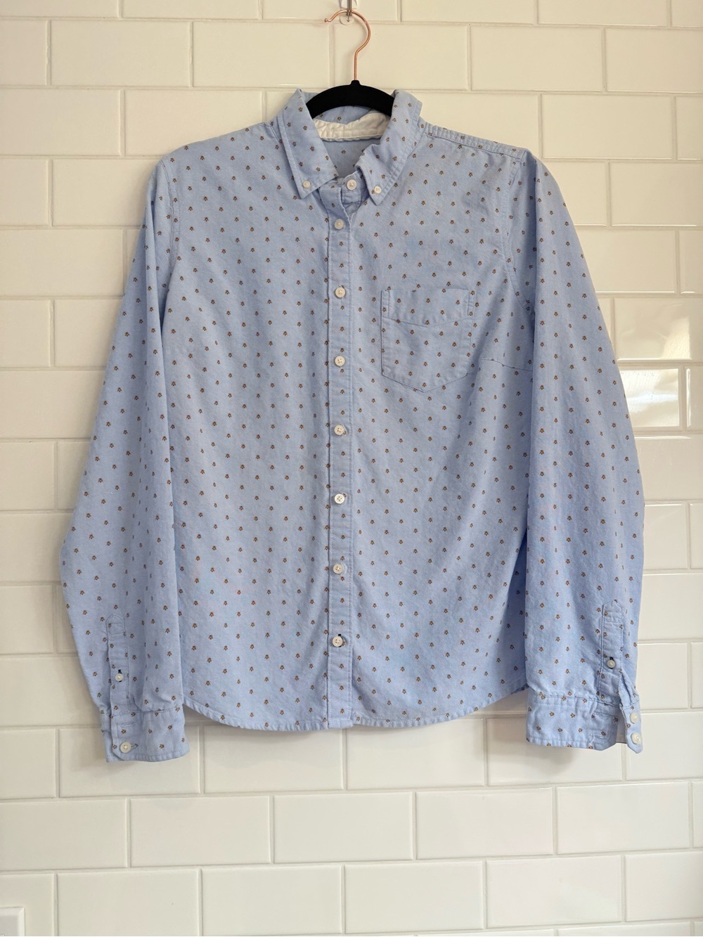 Blue Oxford Button Down Shirt L Micro Print Cotton Classic Preppy Long Sleeve
